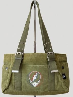 Grateful Dead Steal Your Face Stealie Green Corduroy Shoulder Bag Y2K Festival